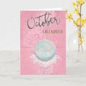 Oktober Calendula en Opalen Verjaardag Kaart (Gele Bloem)