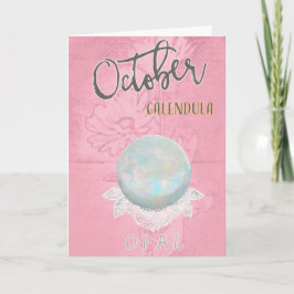 Oktober Calendula en Opalen Verjaardag Kaart