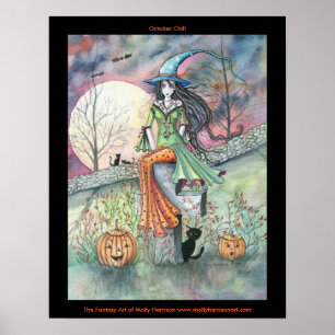 Oktober Chill Halloween Witch Cat Poster