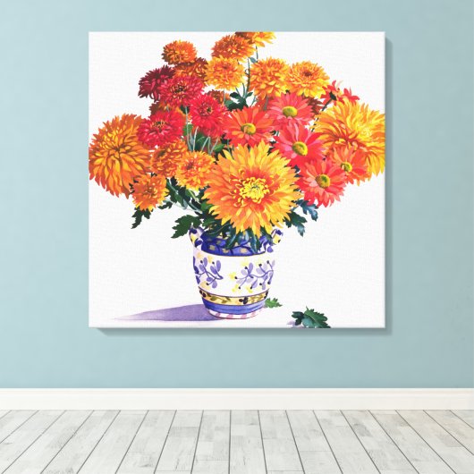 Oktober Chrysanthemums Canvas Afdruk (Insitu (Houten vloer))