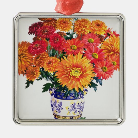 Oktober Chrysanthemums Metalen Ornament (Voorkant)