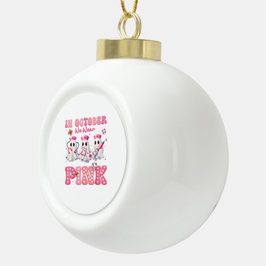 Oktober Draag Pink Boo Nurse Halloween kostuums Wo Keramische Bal Ornament (Rechts)