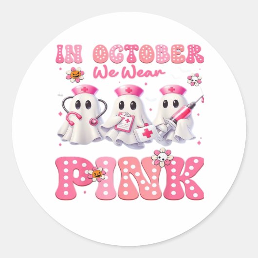 Oktober Draag Pink Boo Nurse Halloween kostuums Wo Ronde Sticker (Voorkant)