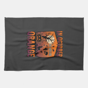 Oktober dragen we oranje Halloween pompoen lama sc Theedoek