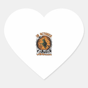 Oktober dragen we oranje vliegende heks pompoenen  hart sticker