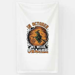 Oktober dragen we oranje vliegende heks pompoenen spandoek