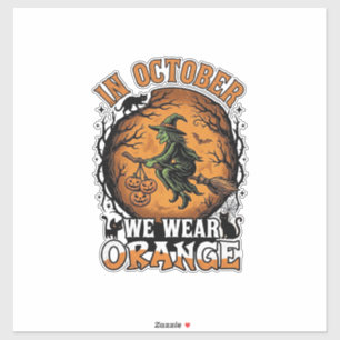Oktober dragen we oranje vliegende heks pompoenen  sticker