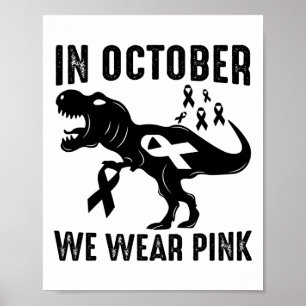 Oktober dragen we roze borstkanker bewustzijn dino poster