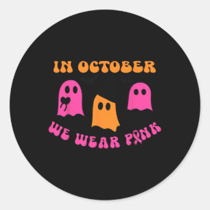 Oktober dragen we Roze Pompoen Spook Halloween Bor Ronde Sticker