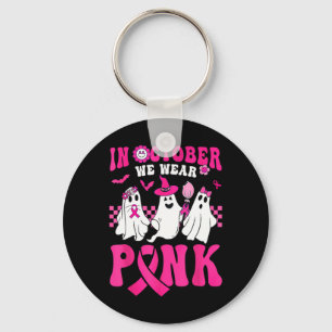 Oktober dragen we Roze Schattig Spook Borstkanker  Sleutelhanger