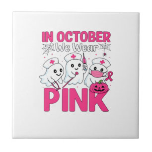 Oktober dragen we roze verpleegster borstkanker be tegeltje