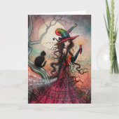 Oktober Flame Halloween Heks Black Cat Art Kaart (Voorkant)