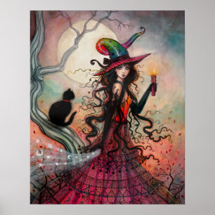 Oktober Flame Witch en Cat Art van Molly Harrison Poster