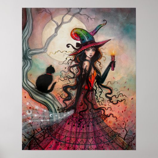 Oktober Flame Witch en Cat Art van Molly Harrison Poster (Voorkant)