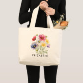 Oktober Geboorte Maand Bloem Gepersonaliseerd Cade Grote Tote Bag (Voorkant (product))