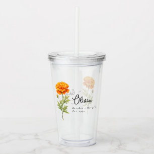 Oktober Geboorte Maand Bloem Marigold gepersonalis Acryl Drinkbeker