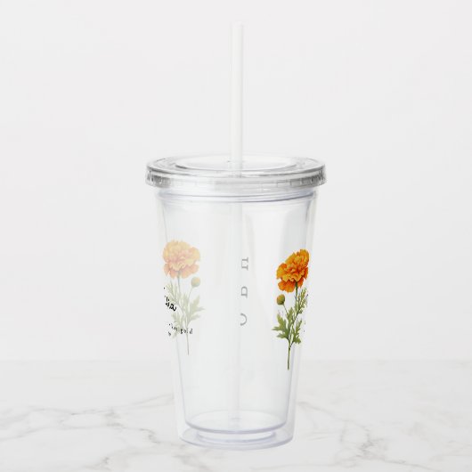 Oktober Geboorte Maand Bloem Marigold gepersonalis Acryl Drinkbeker (Rechts)