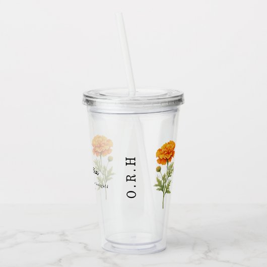 Oktober Geboorte Maand Bloem Marigold gepersonalis Acryl Drinkbeker (Links)