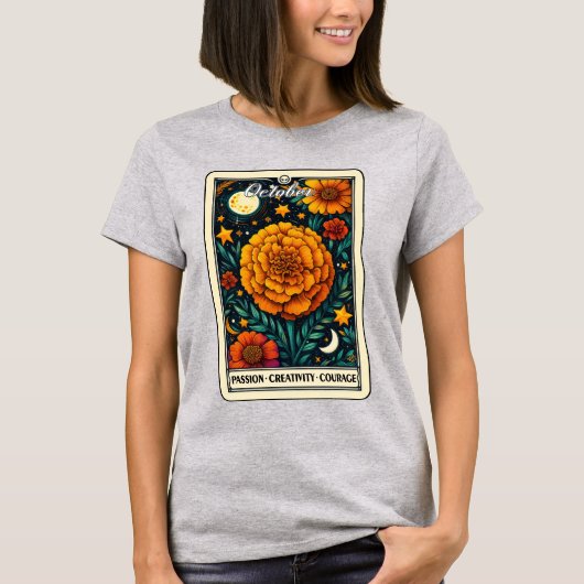 Oktober Geboorte Maand Bloem Marigold T-shirt (Voorkant)
