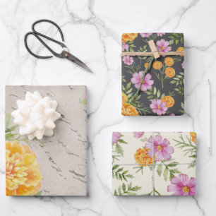 Oktober Geboorte Maand Bloemen Marigold Cosmos Inpakpapier Vel