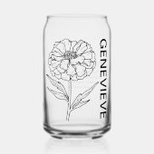 Oktober Geboortebloem Marigold met aangepaste naam Blikvorm Glas (Voorkant)