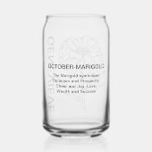 Oktober Geboortebloem Marigold met aangepaste naam Blikvorm Glas (Achterkant)