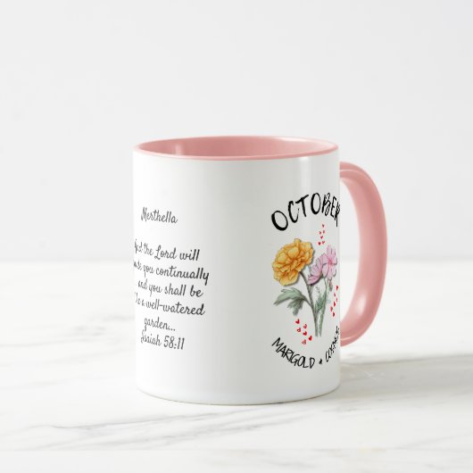 OKTOBER Geboortemaand Bloem Aangepaste naam Christ Mok (Voorkant rechts)