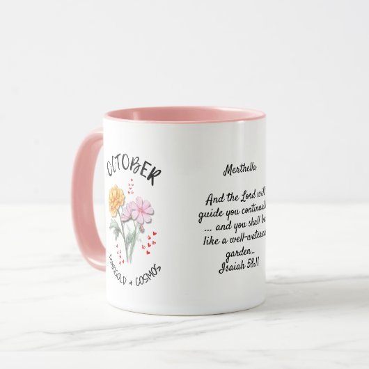 OKTOBER Geboortemaand Bloem Aangepaste naam Christ Mok (Voorkant links)