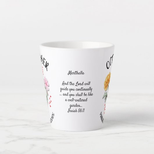 OKTOBER Geboortemaand Bloem Gepersonaliseerd Chris Latte Mok (Voorkant)