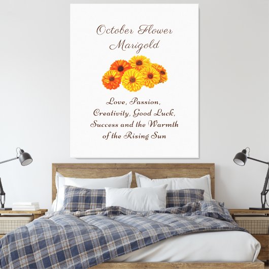 Oktober Geboortemaand Bloem Marigold Elegant Canvas Afdruk (Insitu (Slaapkamer))