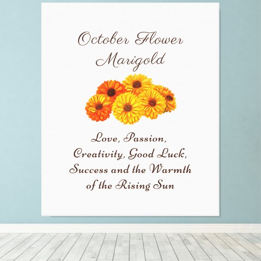 Oktober Geboortemaand Bloem Marigold Elegant Canvas Afdruk (Insitu (Houten vloer))