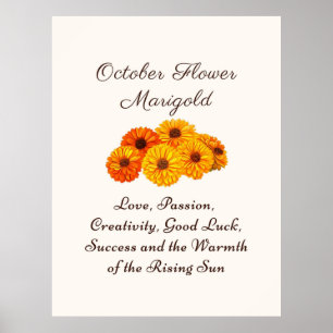 Oktober Geboortemaand Bloem Marigold Elegant Poster