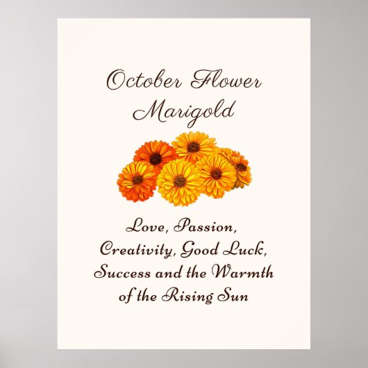Oktober Geboortemaand Bloem Marigold Elegant Poster (Voorkant)