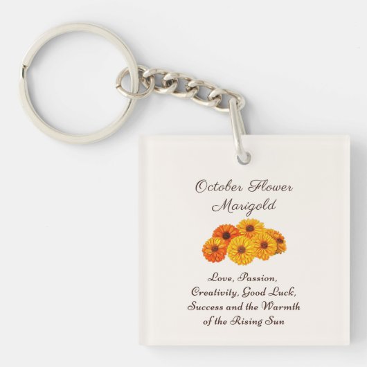 Oktober Geboortemaand Bloem Marigold Elegant Sleutelhanger (voorkant)