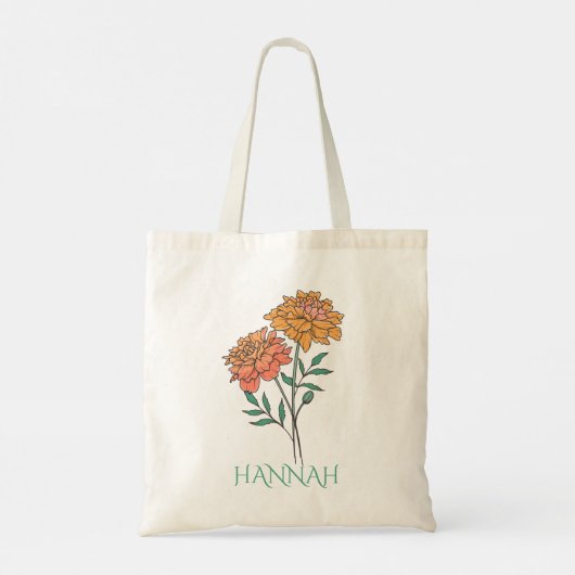 Oktober Geboortemaand Bloem Sinaasappel Marigold Tote Bag (Achterkant)