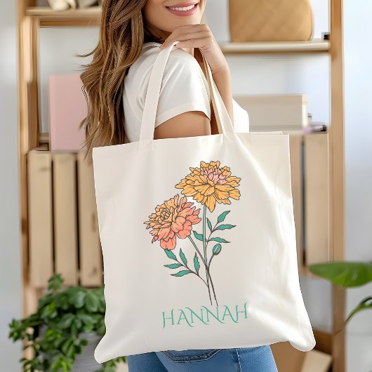 Oktober Geboortemaand Bloem Sinaasappel Marigold Tote Bag