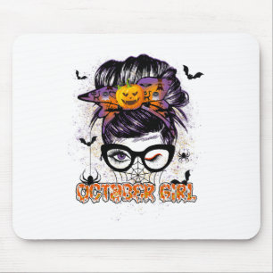 Oktober Girl Messy Hair Bun Birthday Halloween Pum Muismat