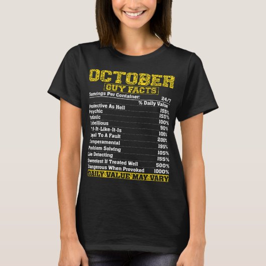 Oktober Guy Nutrition Facts Libra Scorpio verjaard T-shirt (Voorkant)