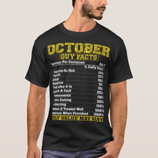 Oktober Guy Nutrition Facts Libra Scorpio verjaard T-shirt (Voorkant)