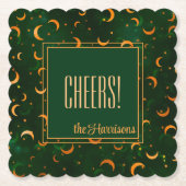 Oktober Halve Maan & Sterren Groene Bokeh Patroon Kartonnen Onderzetters (Voorkant)