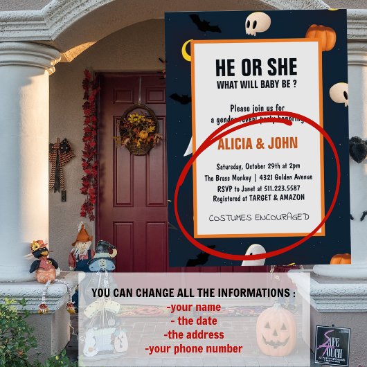 Oktober Hij of Zij Halloween geslachtsonthulling Kaart