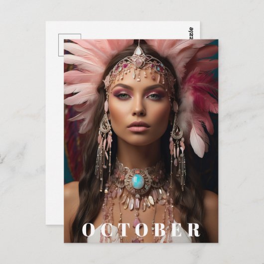 *~ OKTOBER Hoofdtooi Vrouw Godin OPAL AP53 Briefkaart (Voorkant / Achterkant)