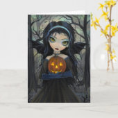 Oktober Houten Vampier Groot-Oog Halloween Kaart (Gele Bloem)