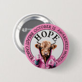 Oktober is borstkankerbewustwording koe Hoopteken Ronde Button 5,7 Cm (Voorkant /achterkant)