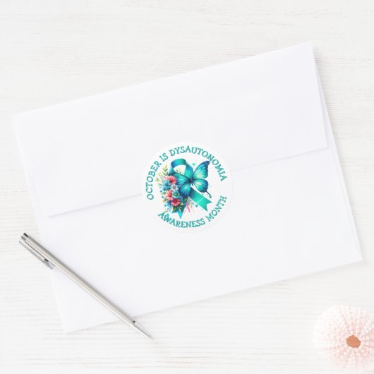 Oktober is de maand van het Dysautonomia bewustzij Ronde Sticker (Envelop)