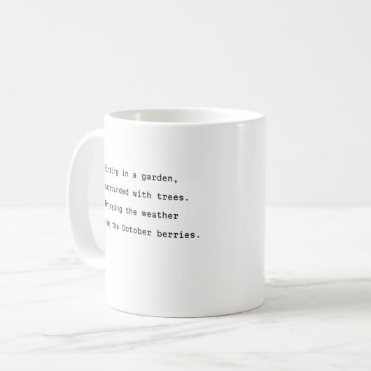 Oktober koffie mok typografie poëtische tuin (Voorkant links)