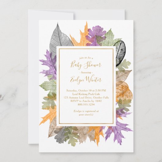 Oktober laat kleurrijke bladeren Herfst Baby showe Kaart (Voorkant)