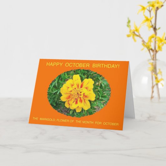 Oktober, Maand, Bloemspecifieke Gelukkige Verjaard Kaart (Gele Bloem)
