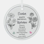 Oktober Marigold en Cosmos Verjaardag Keepsake Glas Ornament (Voorkant)