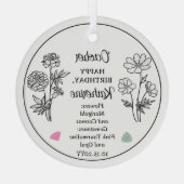 Oktober Marigold en Cosmos Verjaardag Keepsake Glas Ornament (Achterkant)